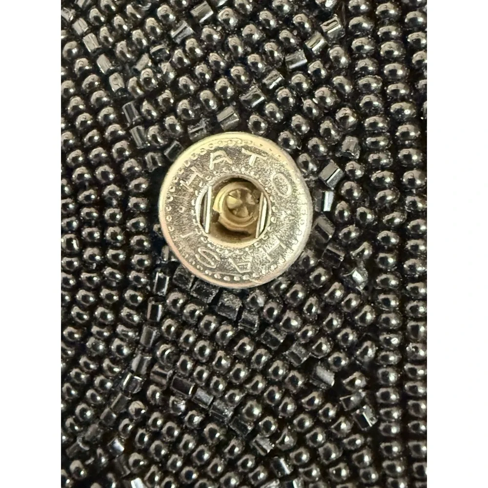 Hato Hasi Black Beaded Vintage Japan Satin Lined Clutch Evening Formal Purse EUC